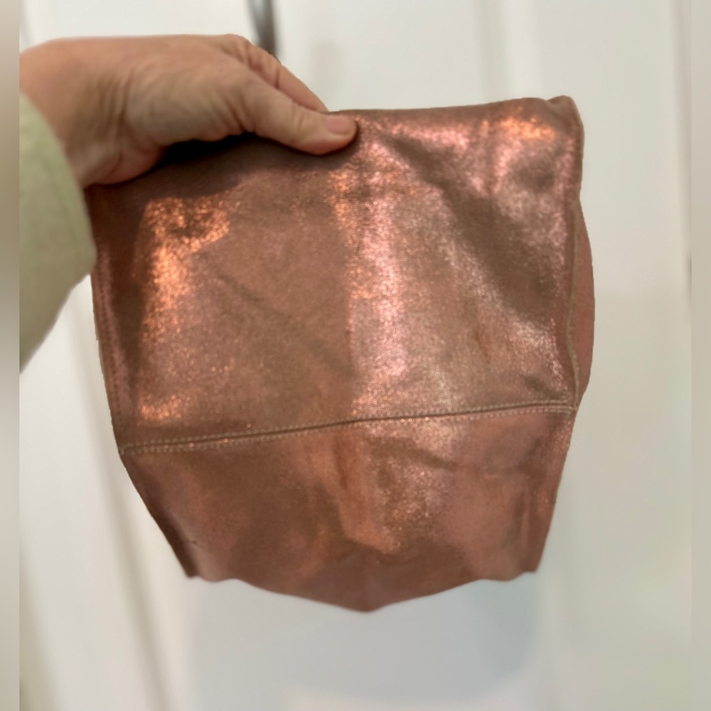 Joji & Co Santa Cruz RoseGold Metallic Suede and Brown Knitting Project Tote Bag - Picture 8 of 11